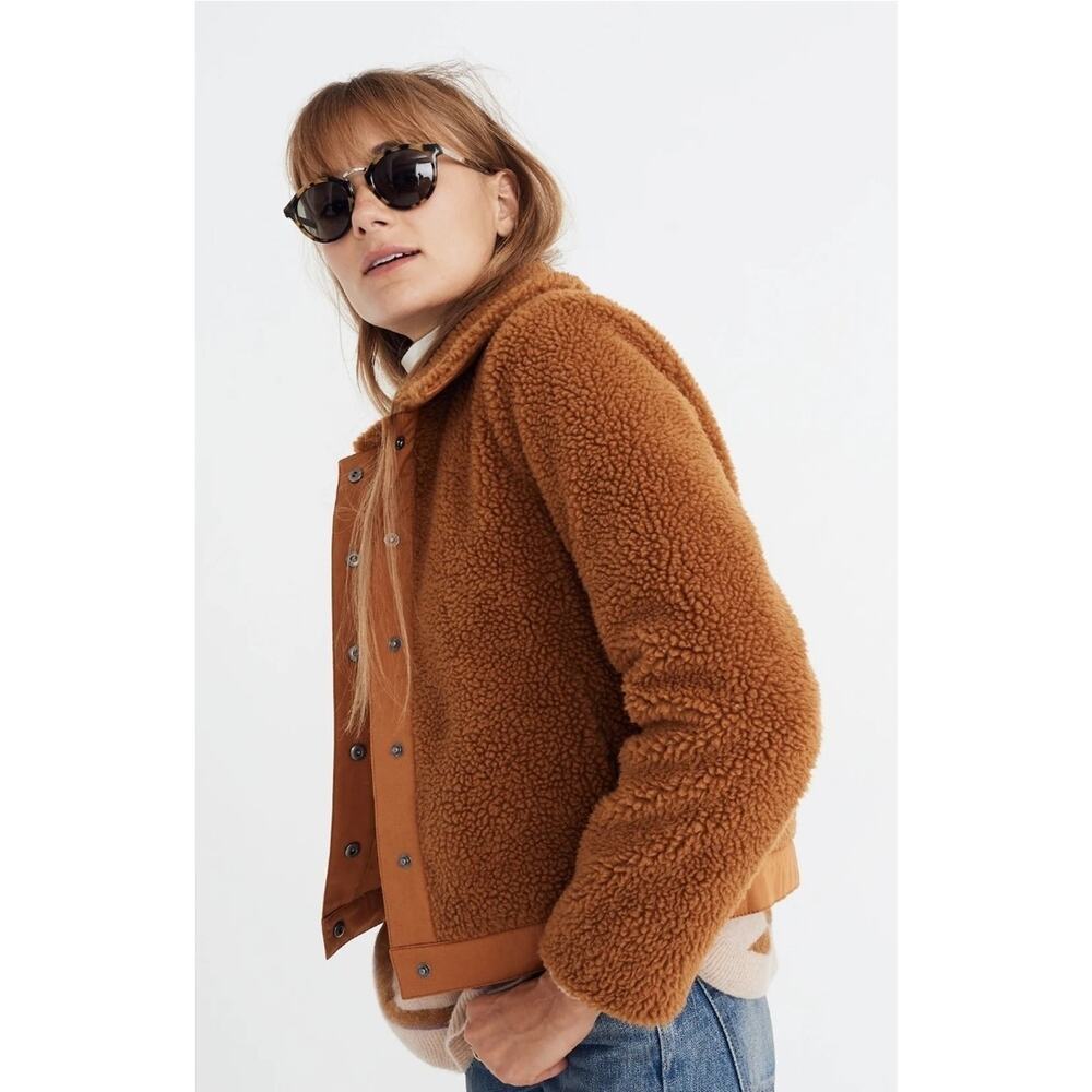 Madewell Sherpa Portland Teddy Jacket Tan Size XS Cropped Button Down MSRP$150
